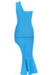 One Shoulder Mermaid Midi Dress Blue