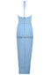 Halter Flower Ruffle Detail Maxi Dress Blue