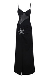 Bustier Rhinestone Star Maxi Dress Black