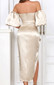 Short Sleeve Off Shoulder Midi Dress Champagne
