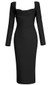 Long Sleeve Draped Detail Midi Dress Black