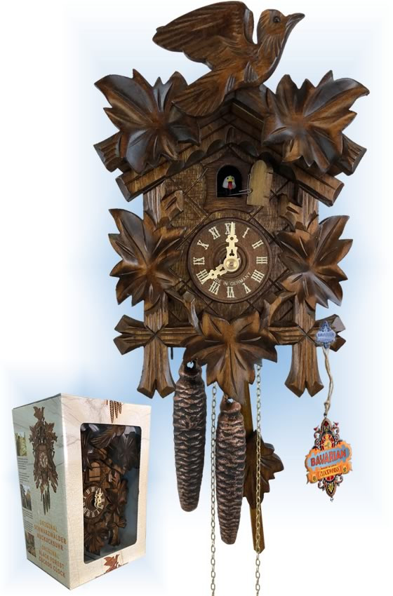 Gift Boxed cuckoo clock by Bavarian Clockworks 1-day carved 10'' Bavarian Clockworks