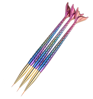 Rainbow Mermaid Tail Nail Liner Brushes 3 Piece