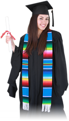 The serape graduation stole is made of traditional Mexican Serape with a white fringe. 
This blank stole celebrates your connection with Mexico, Hispanic or south American heritage.
 Note: Serape colors may vary! 