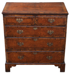 Antique Georgian 18C and later crossbanded burr walnut chest of drawers