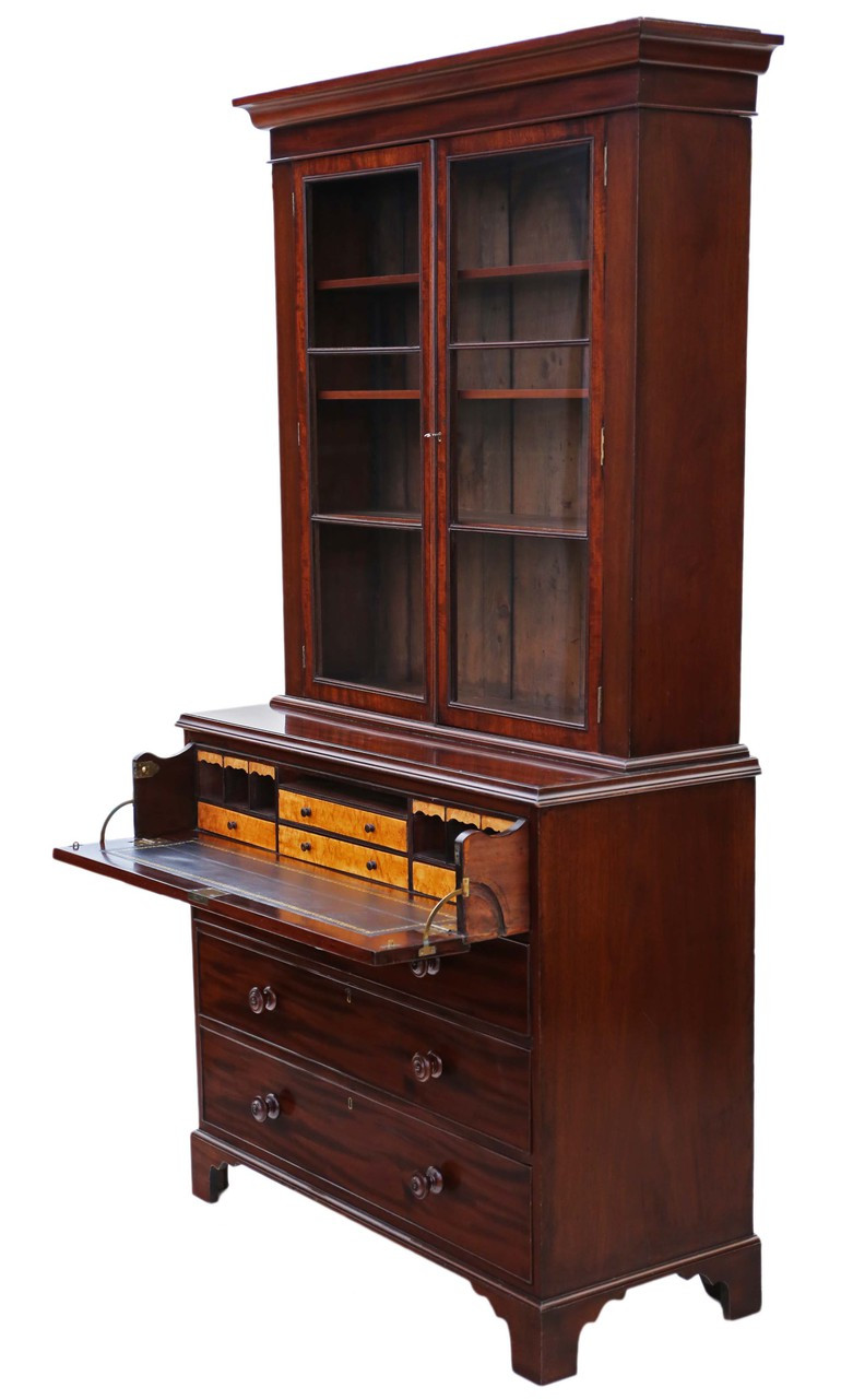 Antique Quality Georgian Regency Mahogany Secretaire Bookcase Desk