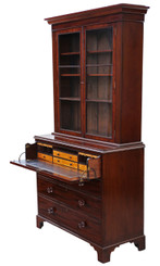 Antique quality Georgian Regency mahogany secretaire bookcase desk writing