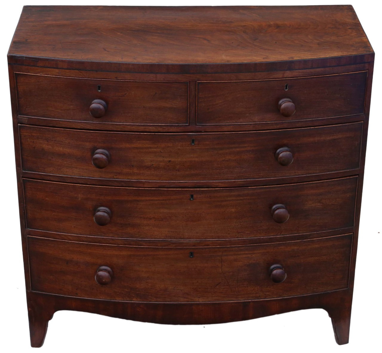 Antique Quality Georgian Regency Bow Front Flame Mahogany Chest Of