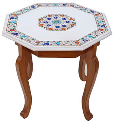 Quality Pietra Dure marble walnut octagonal centre occasional coffee table 