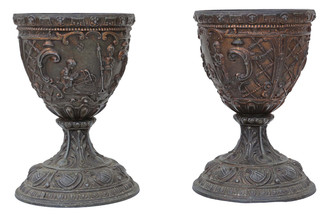 Antique pair of early 20th Century Gothic bronze goblets