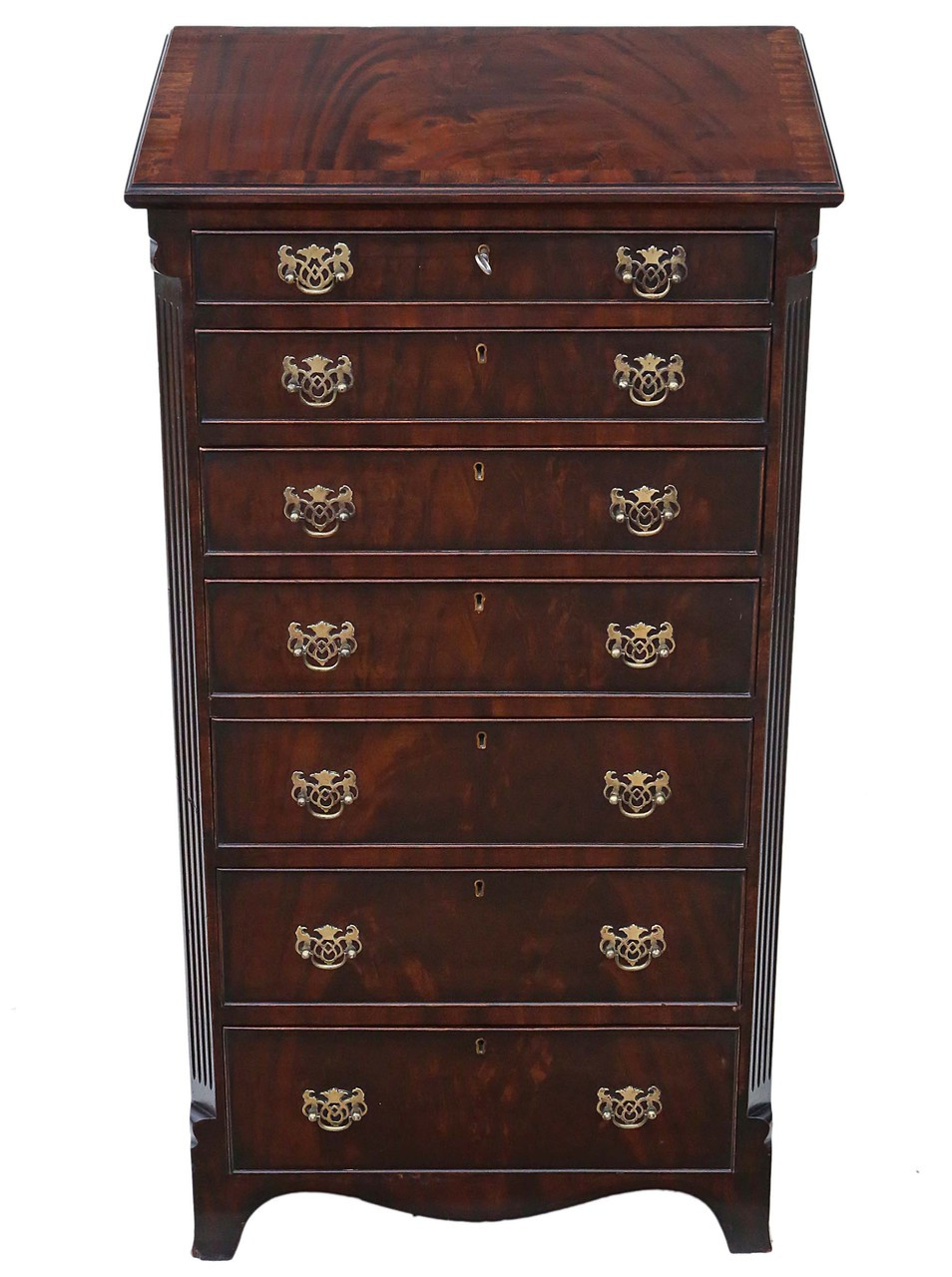 Antique Quality Tall Slim Early 20c Mahogany Wellington Chest Of