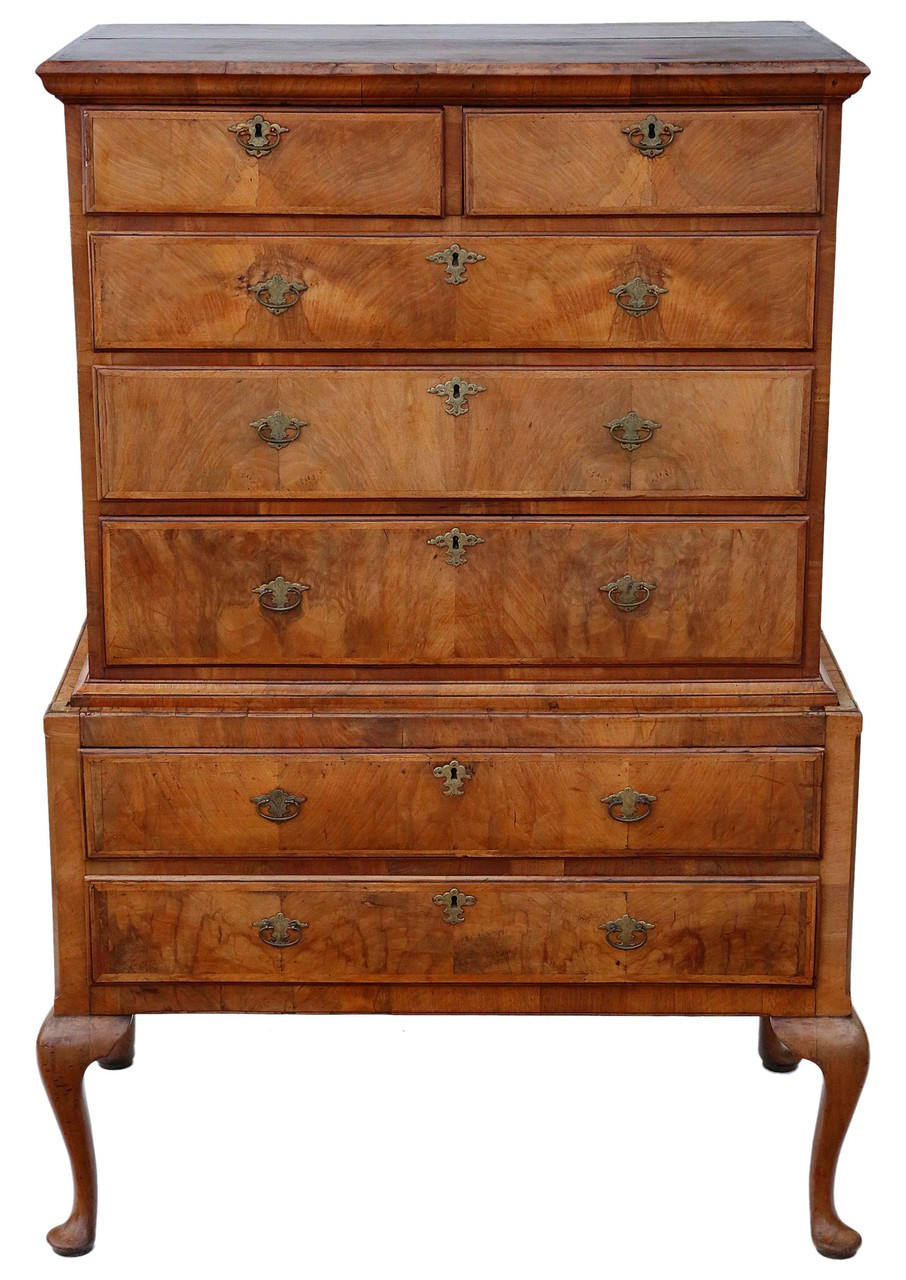 Antique Georgian Walnut Tallboy Chest On Stand Of Drawers Prior