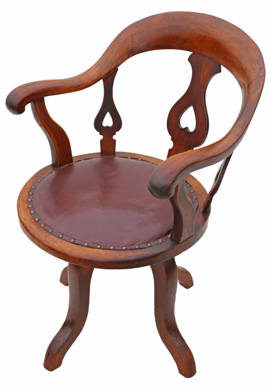 Antique Victorian Mahogany And Leather Desk Office Elbow Swivel