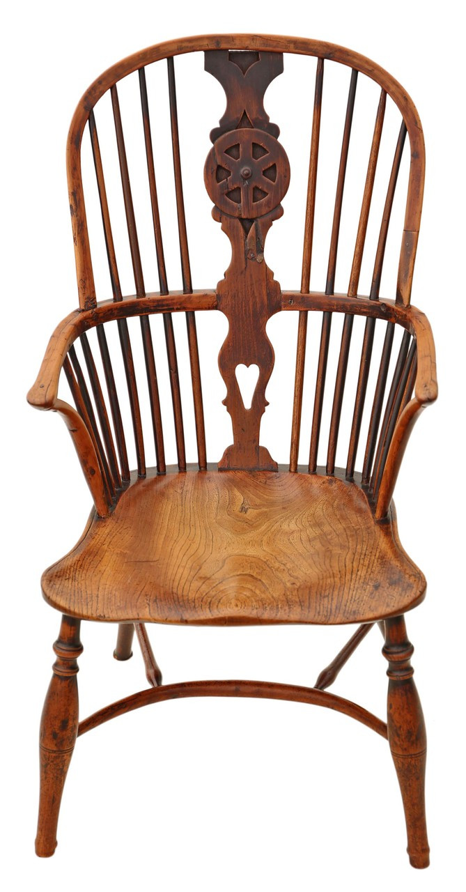Antique Early 19c Yew Elm Windsor Armchair Chair Hall Side