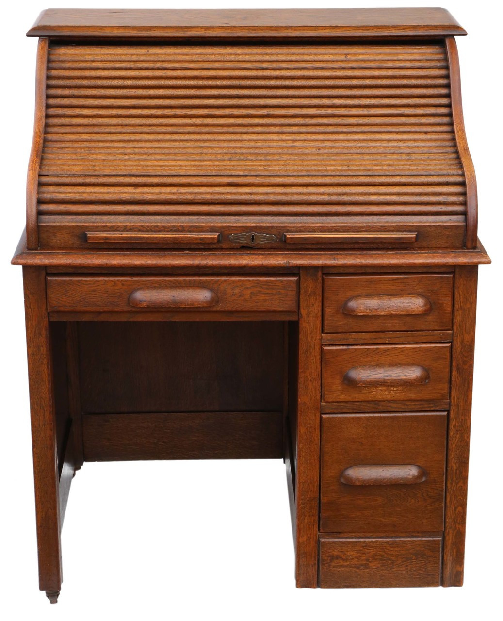 Antique Single Pedestal Oak Roll Top Desk Writing Table Prior