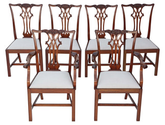 Antique set of 6 (4+2) mahogany Georgian Chippendale style dining chairs