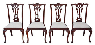 Antique set of 4 Victorian C1900 mahogany Chippendale revival dining chairs