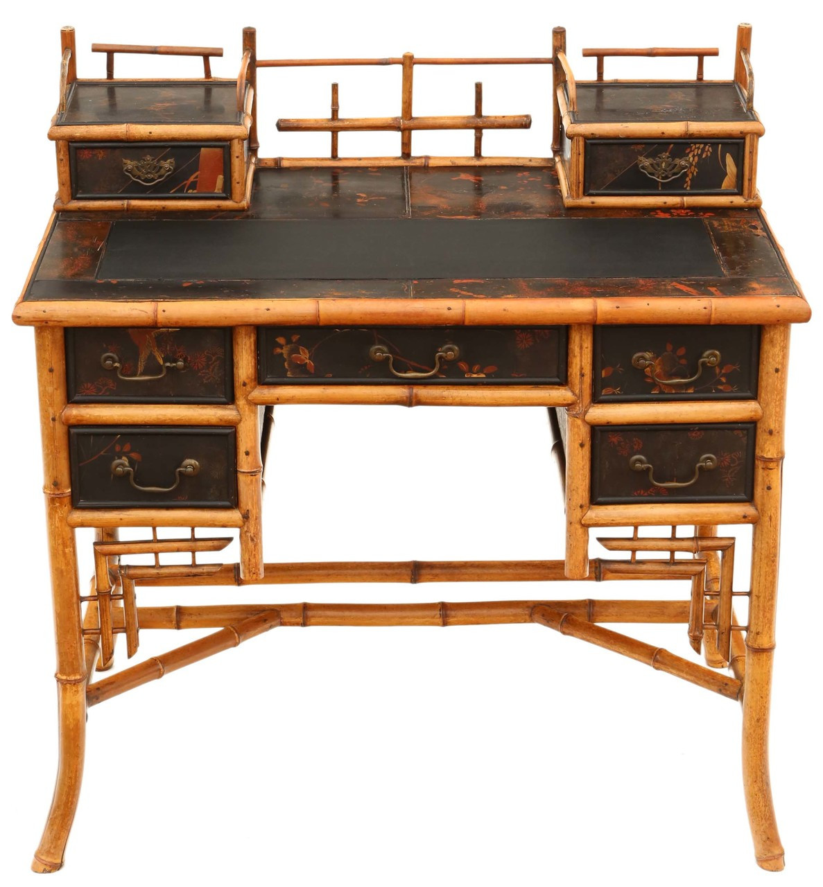 Antique Quality Late Victorian Chinoiserie Bamboo Desk Or Dressing