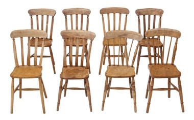 Antique matched set of 8 Victorian ash & elm kitchen dining chairs