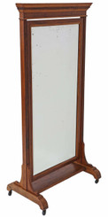 Antique large quality Victorian walnut and oak cheval mirror