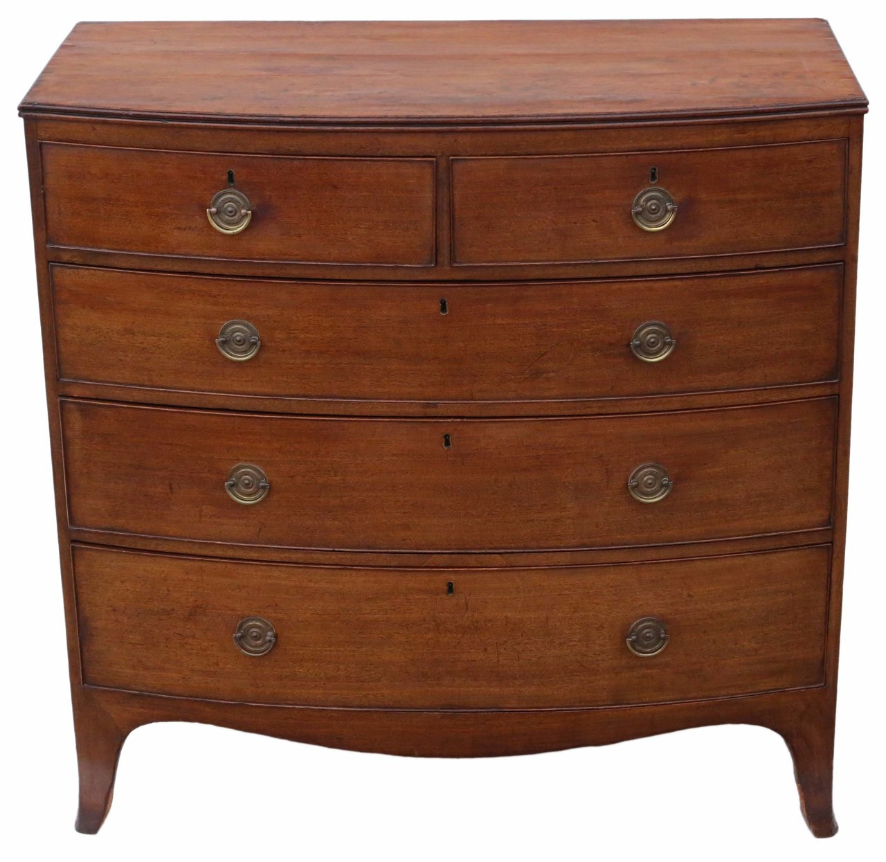 Antique Georgian C1800 Mahogany Bow Front Chest Of Drawers Prior