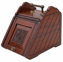 Antique Victorian C1900 carved walnut coal scuttle box or purdonium