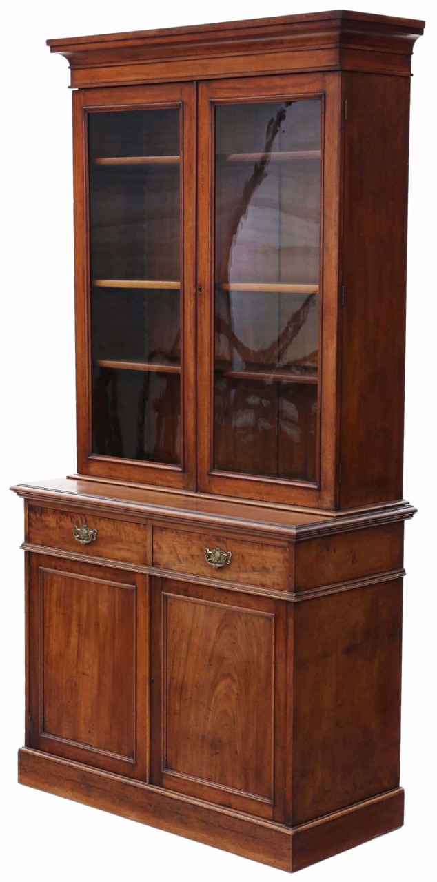 Antique Tall Victorian Mahogany Glazed Bookcase Cupboard Display