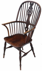Antique Victorian C1840 ash & elm Windsor chair dining armchair
