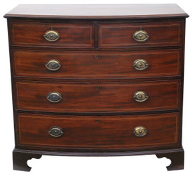 Antique quality Georgian C1820 inlaid mahogany bow front chest of drawers