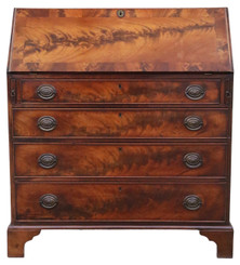 Antique Georgian C1810 flame mahogany bureau desk writing table