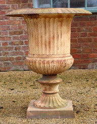 Antique large huge classical cast iron planter urn on plinth