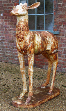 Antique reclaimed large life size cast iron female deer statue