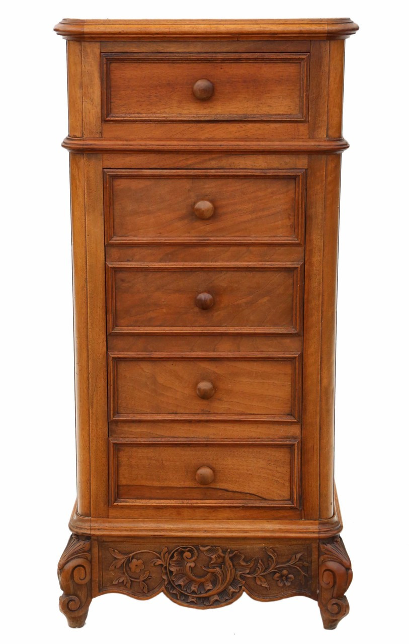 Antique French Walnut Marble Bedside Table Cupboard Cabinet