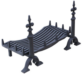 Antique style quality Gothic cast and forged iron fire dogs and grate