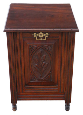 Antique quality carved walnut perdonium coal scuttle box or cabinet C1905