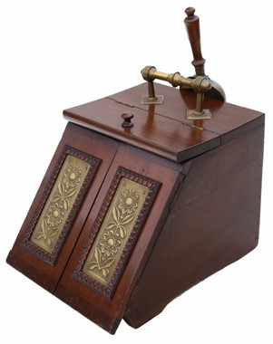 Antique Art Nouveau beech walnut and brass coal scuttle box C1910