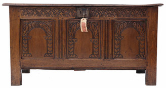 Antique Georgian 18th Century carved oak coffer or mule chest
