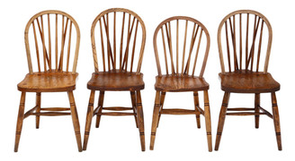 Antique set of 4 Victorian ash, elm and beech kitchen dining chairs C1890