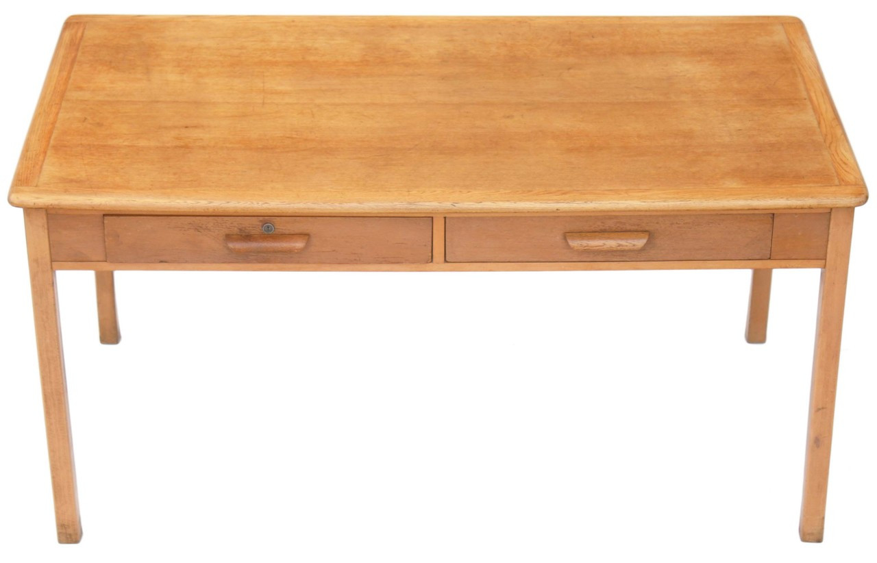 Antique Large Mid 20c Light Oak Writing Table Desk Prior Willis Antiques