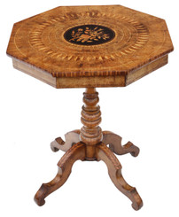 Antique Victorian satinwood walnut marquetry tilt top tea supper table