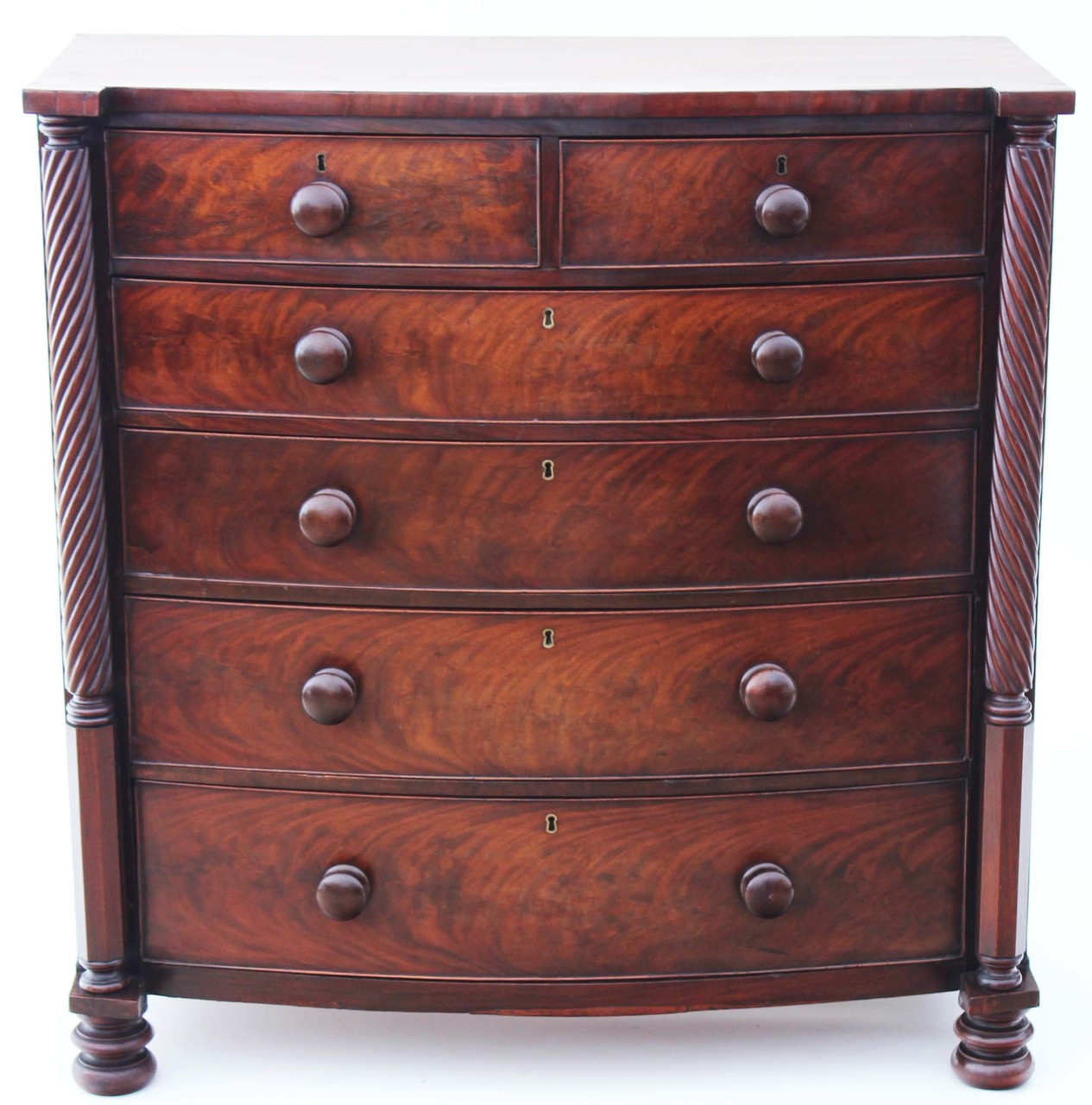 Antique Large Georgian Regency 19c Mahogany Bow Front Chest Of