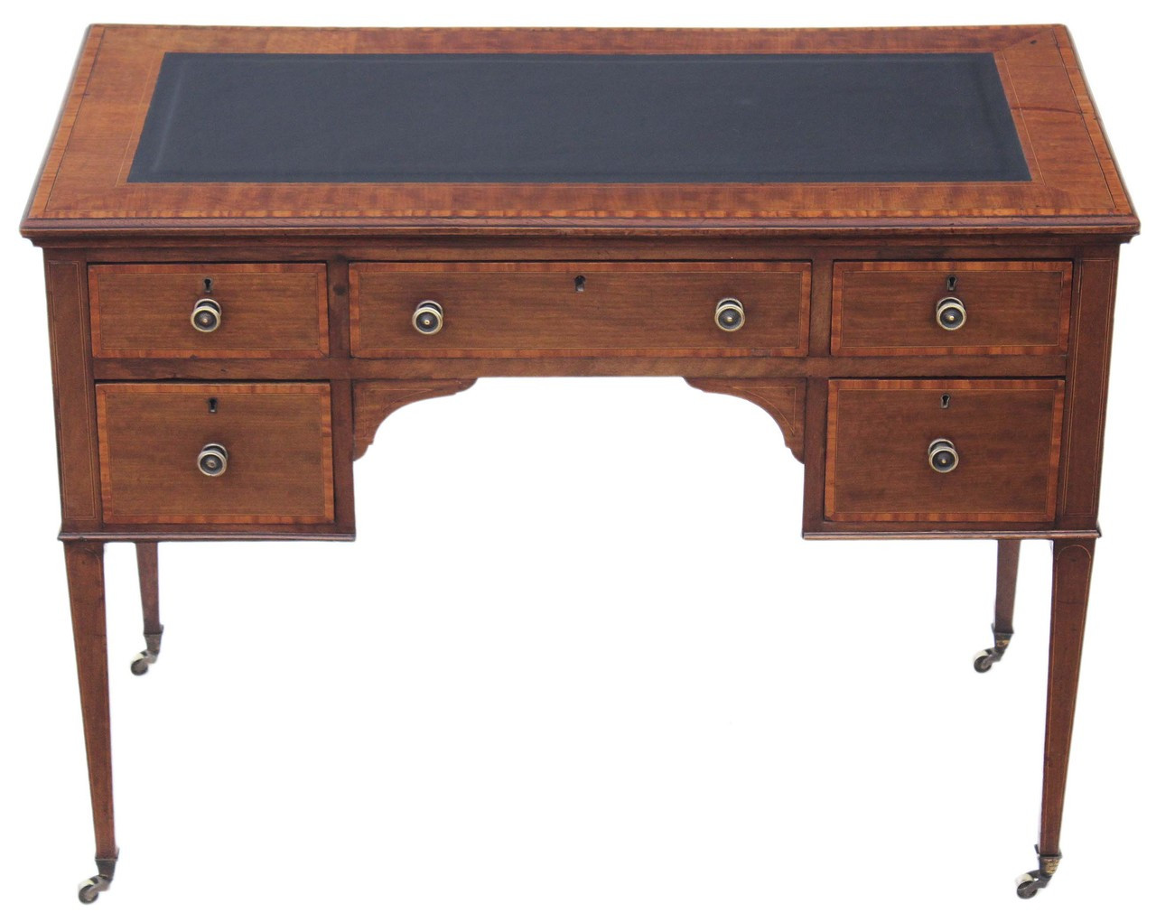 Antique Quality Edwardian Inlaid Mahogany Leather Desk Writing