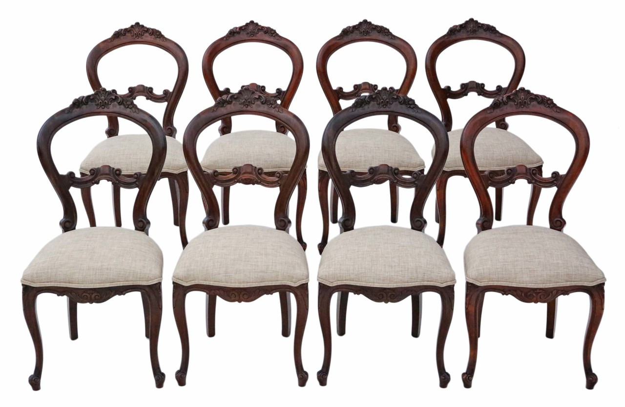 Antique Quality Set Of 8 Reproduction Victorian Balloon Back Dining Chairs Prior Willis Antiques