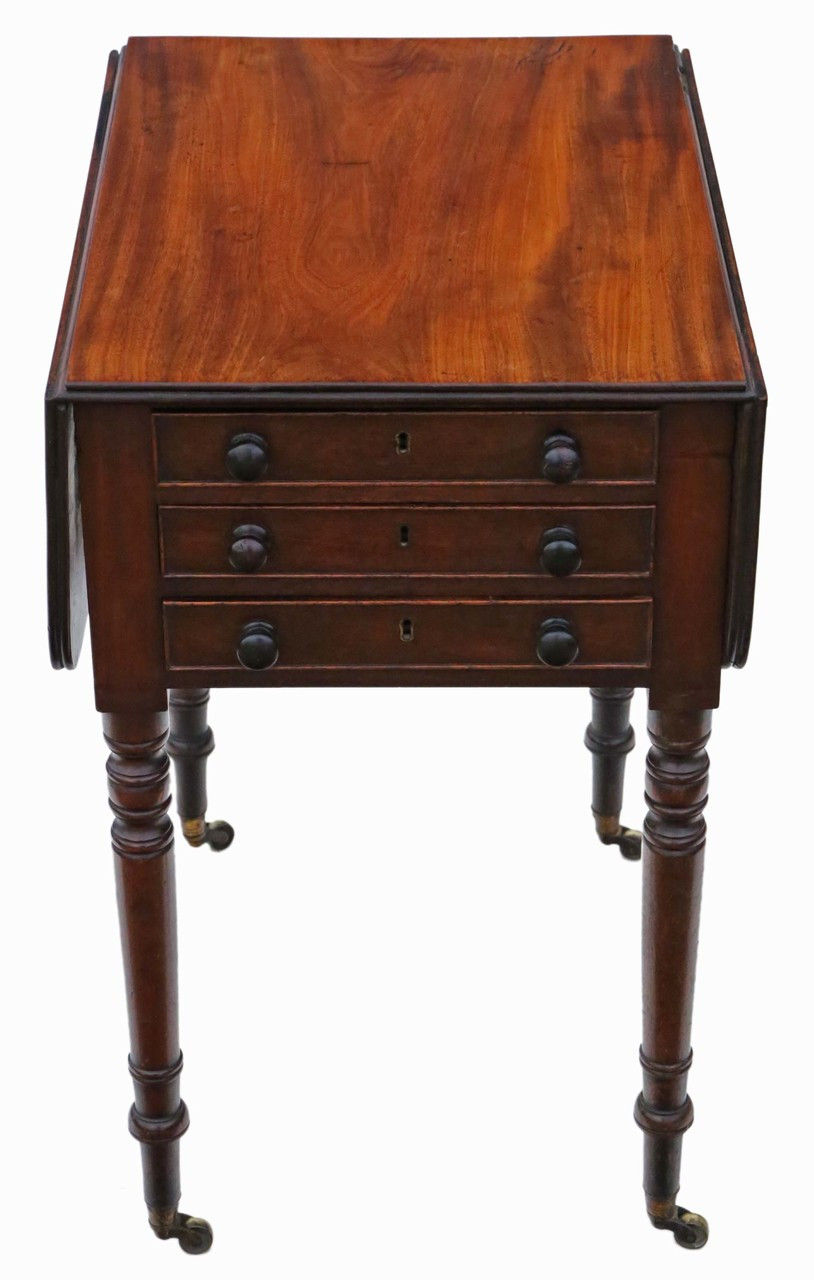 Antique Quality 19th Century Mahogany Three Drawer Drop Leaf Work