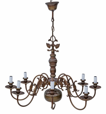 Large vintage 8 lamp/arm brass / bronze Flemish chandelier FREE DELIVERY