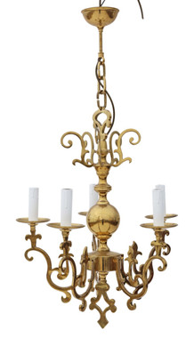 Antique vintage 5 lamp / arm ormolu brass chandelier FREE DELIVERY