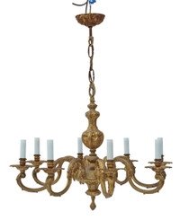 Large vintage 8 lamp/arm ormolu brass chandelier FREE DELIVERY