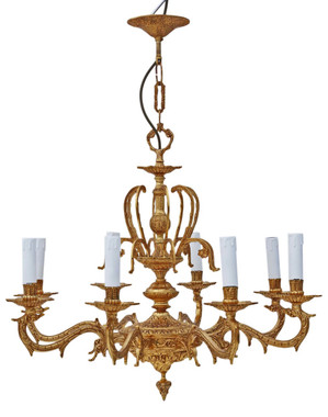 Large vintage 8 lamp/arm ormolu brass chandelier antique FREE DELIVERY