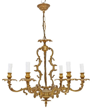 Antique Vintage 6 lamp / arm ormolu brass chandelier FREE DELIVERY