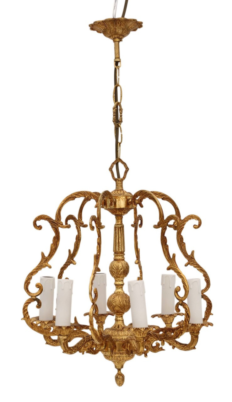 Antique Vintage 6 lamp / arm ormolu brass bird cage ...
